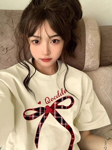 T0275-P25  可爱减龄纯棉印花T 春夏宽松正肩印花短袖T恤图片