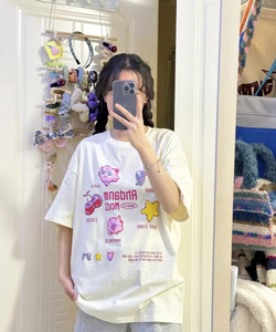M366-P30 童趣可爱像素印花纯棉T 杏色显白短袖t恤图片