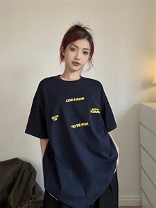 T0921-P25 纯棉包边领2025春夏季新款精梳棉休闲圆领纯棉短袖t恤图片
