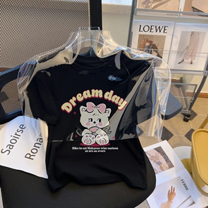 T0027-P35  短袖T恤女修身 短款纯棉印花 辣妹穿搭图片