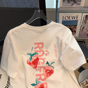 T0228-P25 S-XXXL夏装短袖T恤女 卡通趣味水果印花全棉T图片