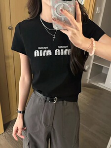 T00931-P35 字母印花短款T恤女春夏新款半袖修身显瘦内搭气质上衣图片