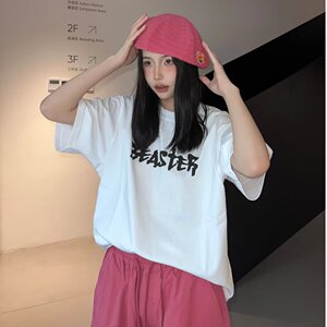 T0928-P25 2025夏天精梳紧密高级感宽松字母印花短袖T恤图片