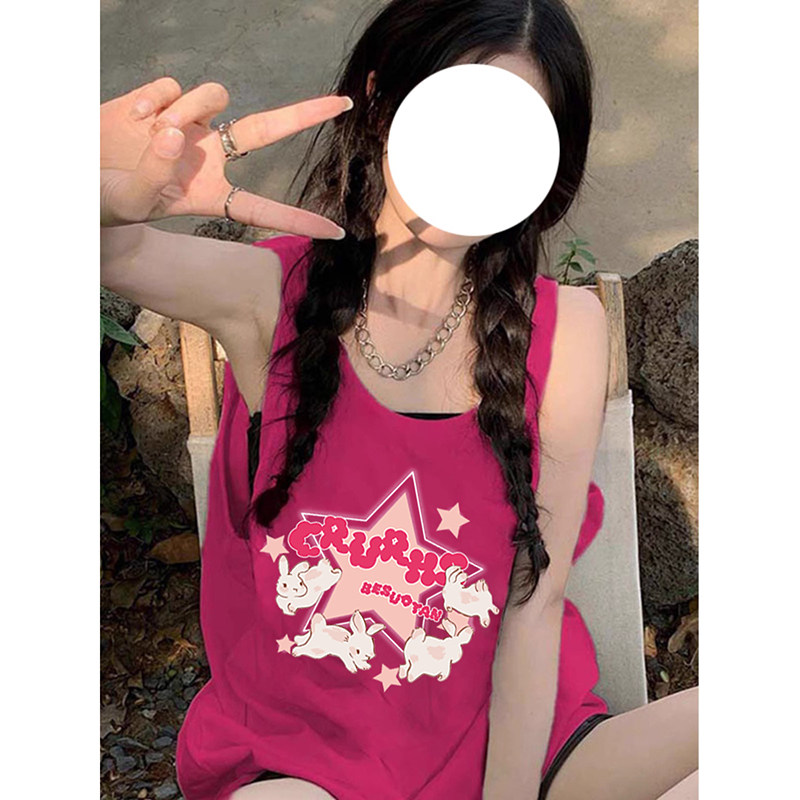 TB052-P25春夏季宽松纯棉印花无袖背心火龙果色超显白,男装背心/马甲,星座617A-2