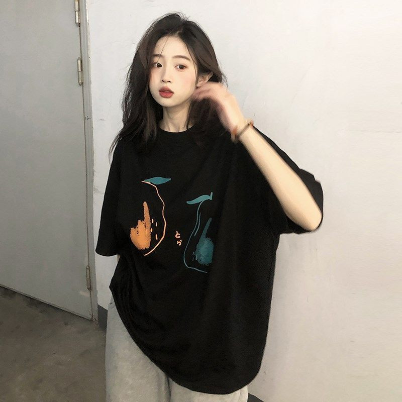 T0252-P25新款简约写意艺术印花纯棉短袖T恤女2025年夏宽松上衣,女装T恤,星座617A-2