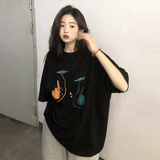 T0252-P25新款简约写意艺术印花纯棉短袖T恤女2025年夏宽松上衣，女装T恤，星座617A-2