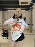 T0259-P25可爱减龄大码设计感可爱小猫白色纯棉T恤短袖上衣，女装T恤，星座617A-2