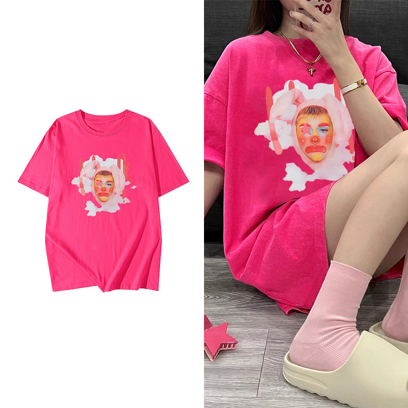 T0245-P25抖音超显白火龙果色春夏新款纯棉短袖T恤潮,女装T恤,星座617A-2
