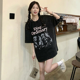 T120-P25原宿风美式复古乐队黑色纯棉短袖t恤女ins潮上衣，女装T恤，星座617A-2