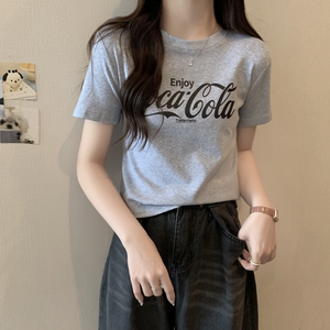 T0375-P25 美式复古纯棉气质短袖T恤女修身图片