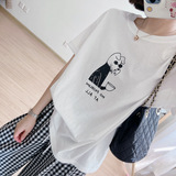 T0310-P25夏装短袖T恤女简约手绘卡通印花纯棉宽松T，女装T恤，星座617A-2