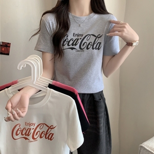 T0375-P25 美式复古纯棉气质短袖T恤女修身图片