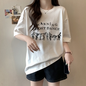 M376-P25  2025年春夏新款 100%棉复古人像印花夏装短袖T恤宽松韩图片