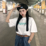 T03-P25夏季2025新款复古港味字母印花宽松圆领百搭短袖T恤上衣，女装T恤，星座617A-2
