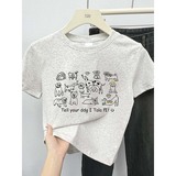 T0076-P35春夏正肩短袖T恤潮狗狗聚会卡通印花纯棉T，女装T恤，星座617A-2