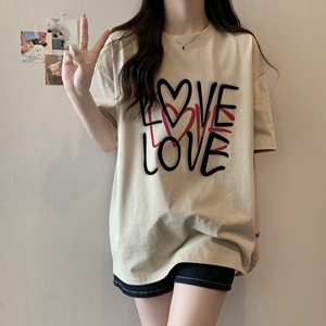 T0292-P25 100%棉精梳纯棉 印花夏装短袖T恤女宽松韩版图片