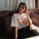 T0270-P25白色短袖女宽松半袖T恤24新款彩色涂鸦童趣百搭上衣，女装T恤，星座617A-2