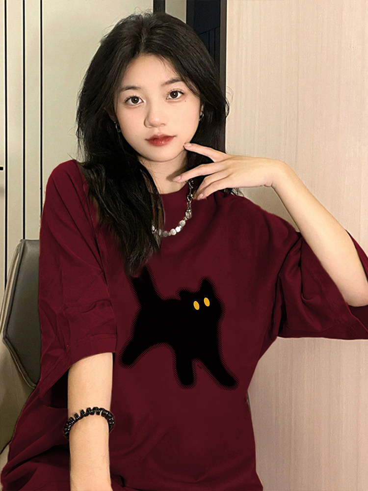 T03981-P25高质量纯棉可爱猫咪印花短袖t恤情侣款宽松到5XL,女装T恤,星座617A-2