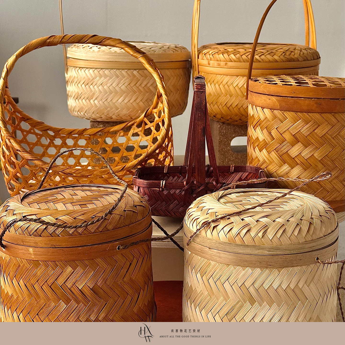 【欢喜物】中秋节竹编篮鲜花月饼礼品花篮 竹篮 创意礼品手提篮