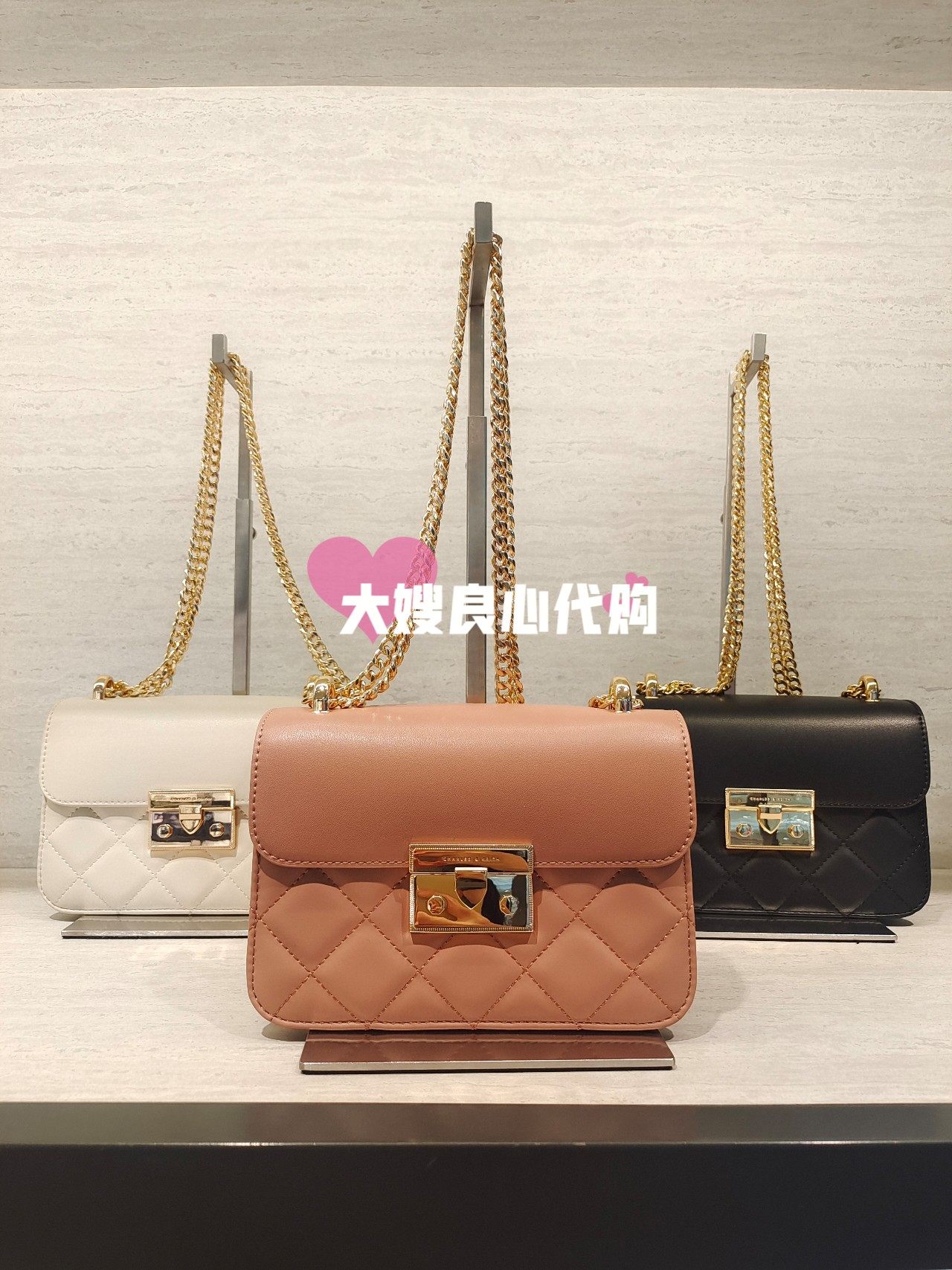 CHARLES＆KEITH经典简约百搭小CK2-80701360链条菱格小酒神小方包