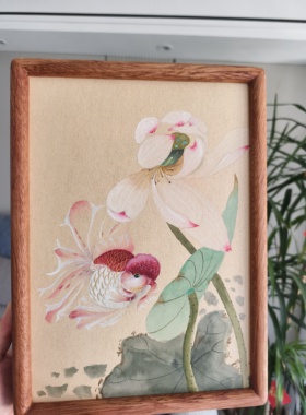 锦鲤国画纯手绘中式国风高级感装饰画定制金鱼兰寿泰狮好运