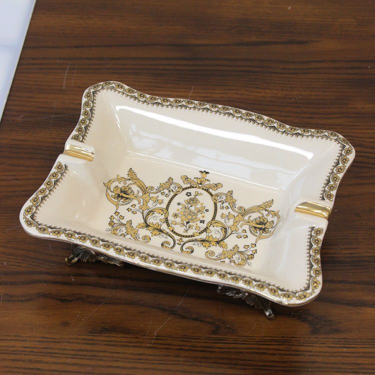 欧式奢华陶瓷四方烟灰缸 别墅样板房美式客厅茶几装饰工艺品摆件