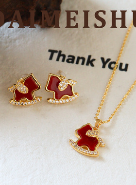 马年时尚精致微镶锆石红色小马吊坠项链轻奢高级感百搭新年锁骨链