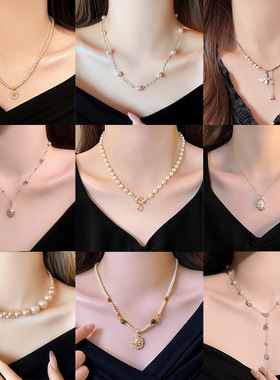 新款法式珍珠项链女轻奢小众高级感锁骨链复古气质时尚百搭配饰品