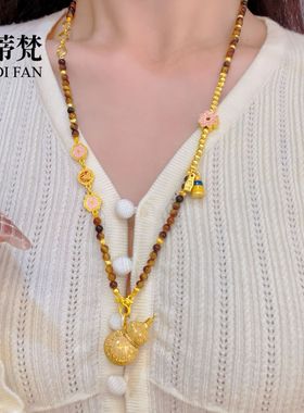 爆款沙金点钻爆闪香囊葫芦吊坠招财虎眼石项链新中式毛衣链