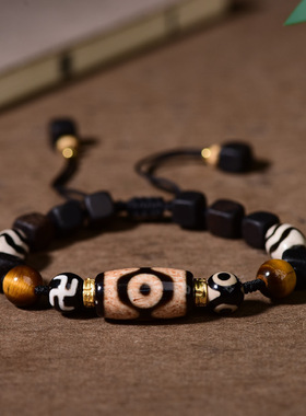 新款藏式包浆虎牙天珠玛瑙手链男女多宝文玩民族风复古手串手绳