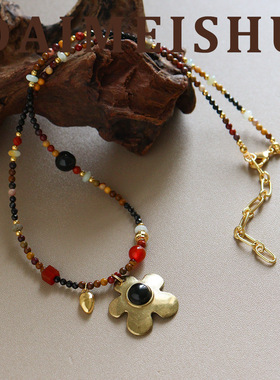 新款复古波西米亚花朵玛瑙串珠项链轻奢高级感气质百搭新年锁骨链