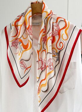 真丝丝巾女春夏季新款桑蚕丝气质印花百搭中方巾外搭围巾披肩