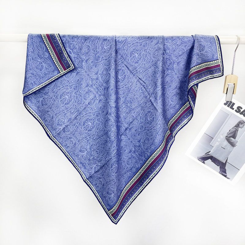加厚蓝色腰果双面丝毛方巾真丝羊毛85cm时尚围巾批发百搭披肩保暖