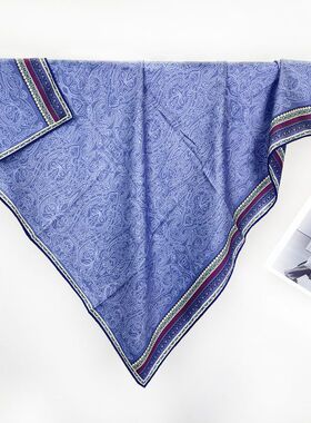 加厚蓝色腰果双面丝毛方巾真丝羊毛85cm时尚围巾批发百搭披肩保暖