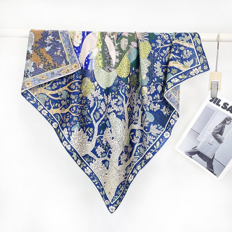 高货真丝羊毛围巾女月神之怀蓝色优雅保暖丝毛大方巾空调保暖大披