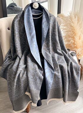 新款花藤拼色仿羊绒围巾披肩时尚百搭保暖围脖爆款披肩女