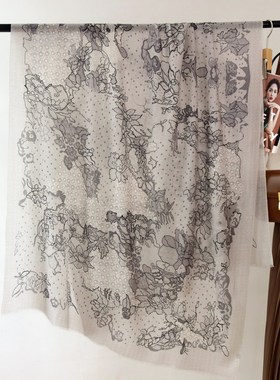 立体蕾丝印花温柔灰色戒指绒围巾秋冬款水溶羊毛亲肤百搭长巾