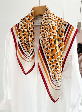 欧美豹纹印花小方巾65cm缎面丝巾休闲头巾发带