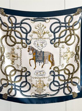 高级感轻奢骏马真丝斜纹绸大方巾春夏气质桑蚕丝围巾女外搭披肩