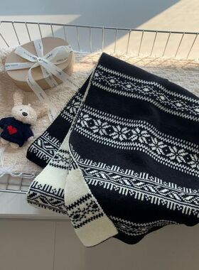 自留！费尔岛围巾女冬季韩系氛围感2025新款围脖护颈披肩针织黑色