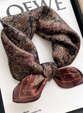 黑红色男士丝巾真丝方巾春秋薄款腰果花围脖高端搭西装领口巾围巾