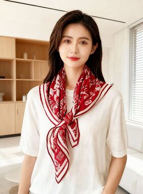 百福图中国红色丝毛围巾过年喜庆送人礼品伴手礼万福真丝羊毛方巾