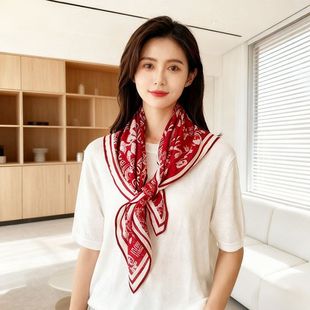 百福图中国红色丝毛围巾过年喜庆送人礼品伴手礼万福真丝羊毛方巾