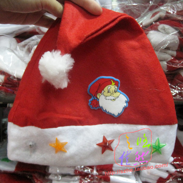 儿童闪光帽圣诞节帽子发光电池小孩帽子五角星老人幼儿园服饰道具