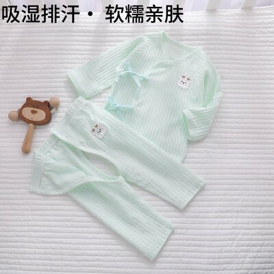 全棉纯棉新生婴儿分体套装夏季薄款秋衣纯棉和尚衣服初生宝宝开裆 — 3