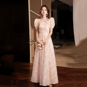 艺考晚礼服2024新款 成人礼礼服小个子平时可穿宴会礼服 粉色泡泡袖