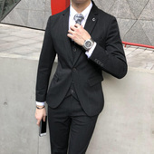 结婚婚礼黑色职业装 男士 三件套商务休闲西服套装 修身 轻商务 西装