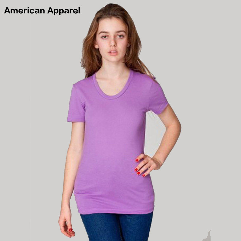 美国AA圆领短袖薄款夏季紫色T女