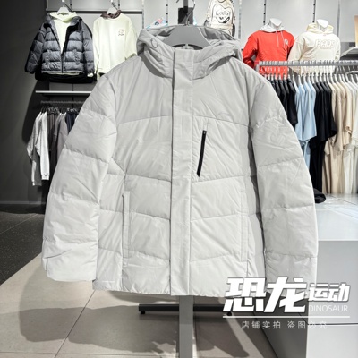 李宁保暖连帽男子防泼水短羽绒服