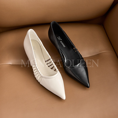 新款法式复古尖头浅口低跟单鞋